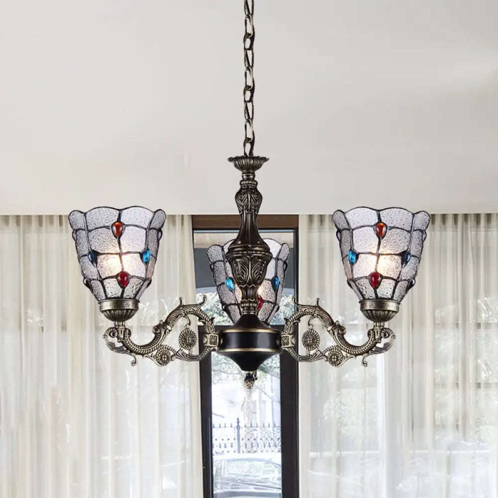 Baroque Jeweled Chandelier Pendant Light With Frosted Glass - Bronze Suspension Fixture (3/6/8