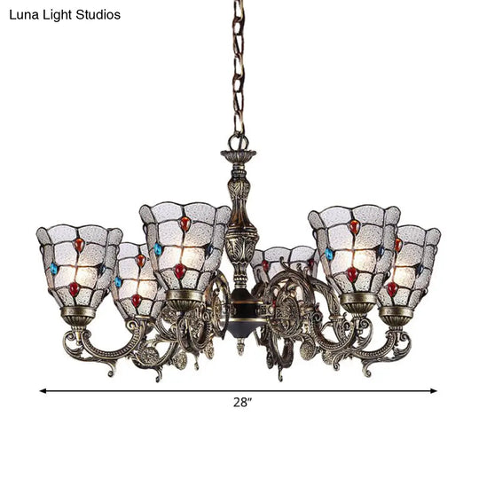 Baroque Jeweled Chandelier Pendant Light - Frosted Glass Bronze Suspension Fixture (3/6/8 Lights)