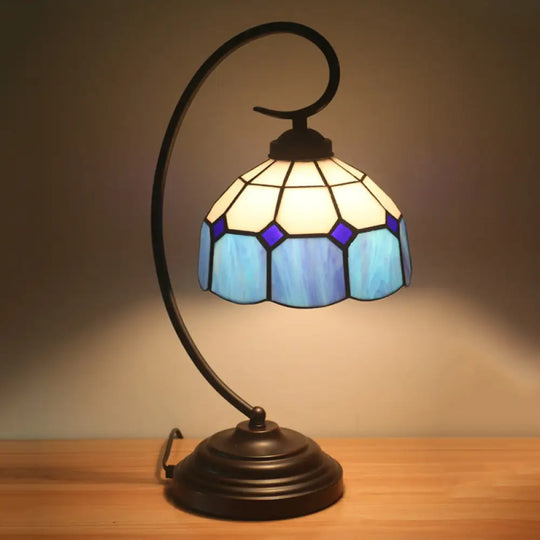 Baroque Orange/Blue/Yellow Cut Glass Task Table Lamp With Swirl Arm Blue