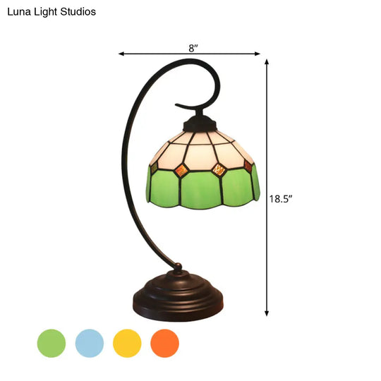 Baroque Orange/Blue/Yellow Cut Glass Task Table Lamp With Swirl Arm