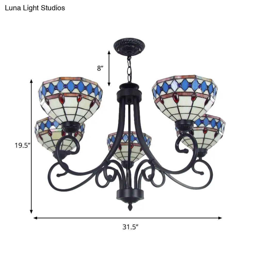 Baroque Pendant Light: Colorful Glass Bowl Chandelier 5 Lights - Hanging Chain Beige | Shopify
