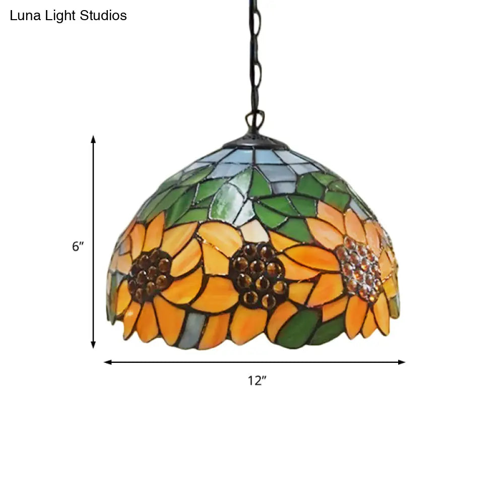Baroque Pendant Light Kit: Sunflower Hanging Lamp With Orange Stained Glass - Ideal For Restaurants