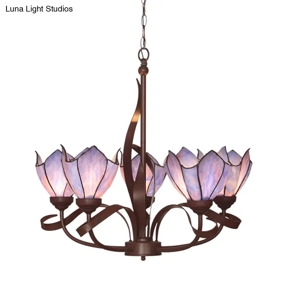 Baroque Pink/Purple Floral Chandelier - Bronze 3/5 Lights Kitchen Lighting Fixture