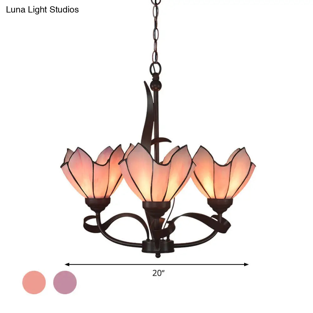 Baroque Pink/Purple Floral Chandelier - Bronze 3/5-Light Fixture Pendant Lamp For Kitchen