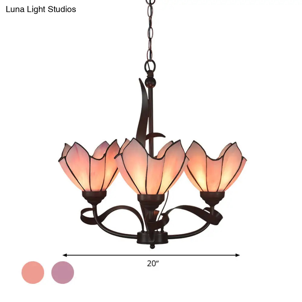 Baroque Pink/Purple Floral Chandelier - Bronze 3/5 Lights Kitchen Lighting Fixture