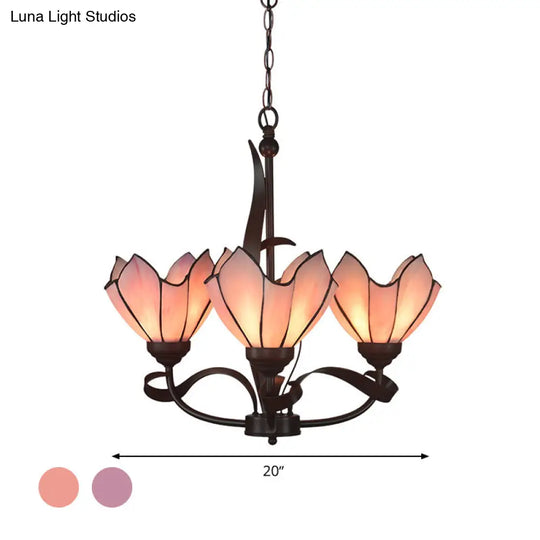 Baroque Pink/Purple Floral Chandelier - Bronze 3/5 Lights Kitchen Lighting Fixture