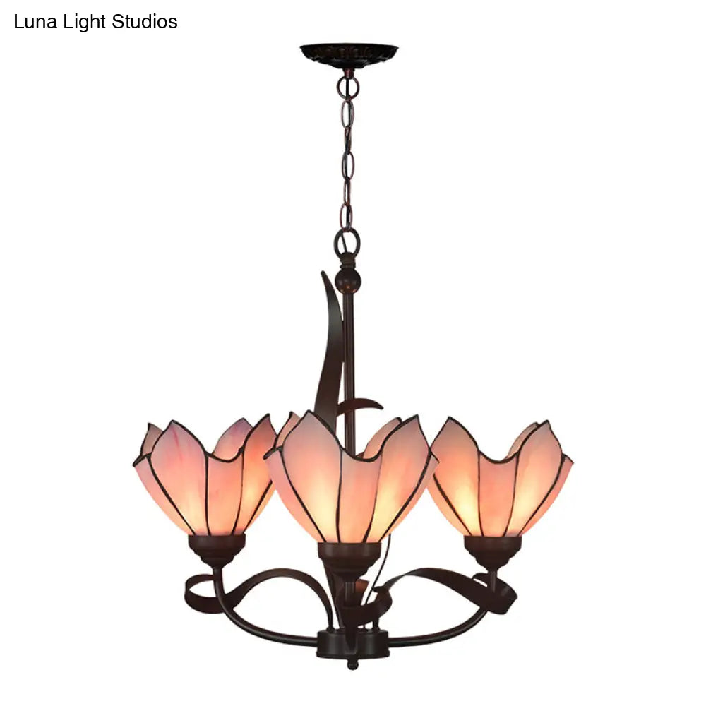 Baroque Pink/Purple Floral Chandelier - Bronze 3/5 Lights Kitchen Lighting Fixture