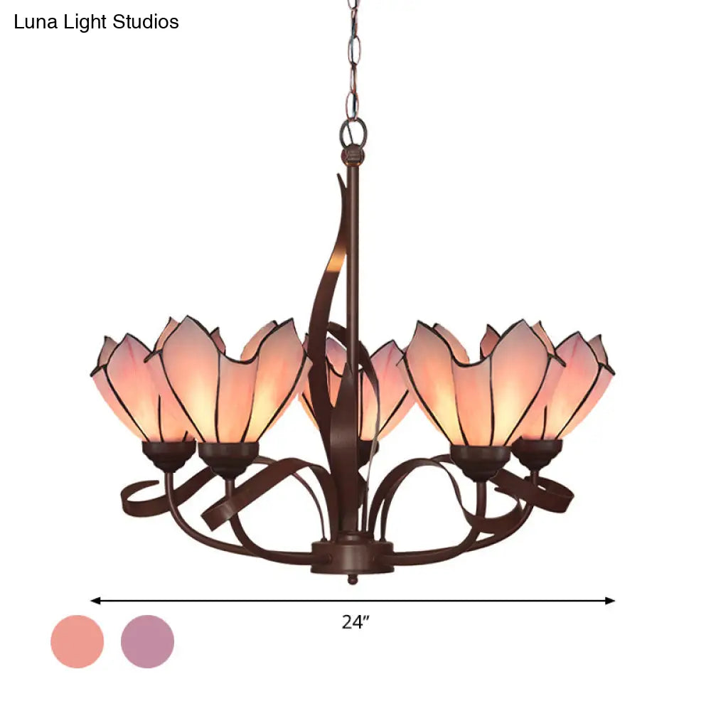 Baroque Pink/Purple Floral Chandelier - Bronze 3/5 Lights Kitchen Lighting Fixture