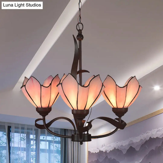 Baroque Pink/Purple Floral Chandelier - Bronze 3/5-Light Fixture Pendant Lamp For Kitchen