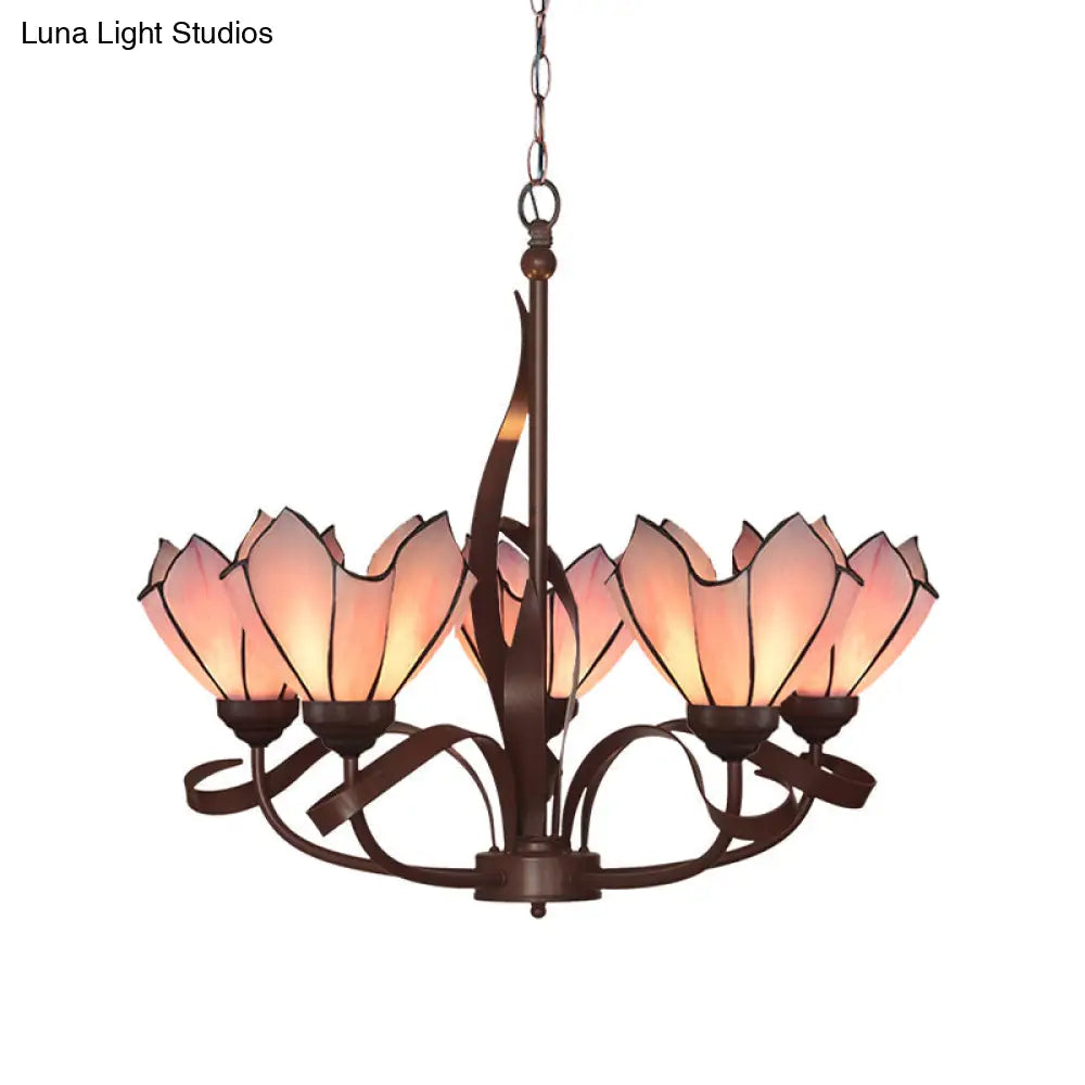 Baroque Pink/Purple Floral Chandelier - Bronze 3/5 Lights Kitchen Lighting Fixture