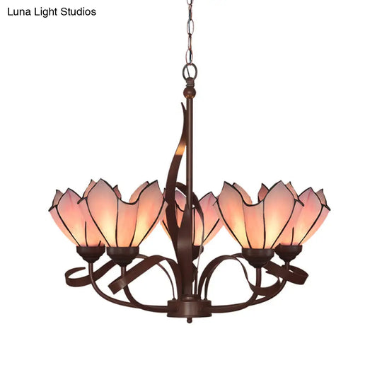 Baroque Pink/Purple Floral Chandelier - Bronze 3/5 Lights Kitchen Lighting Fixture