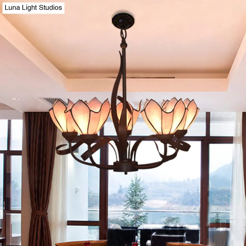 Baroque Pink/Purple Floral Chandelier - Bronze 3/5-Light Fixture Pendant Lamp For Kitchen 5 / Pink