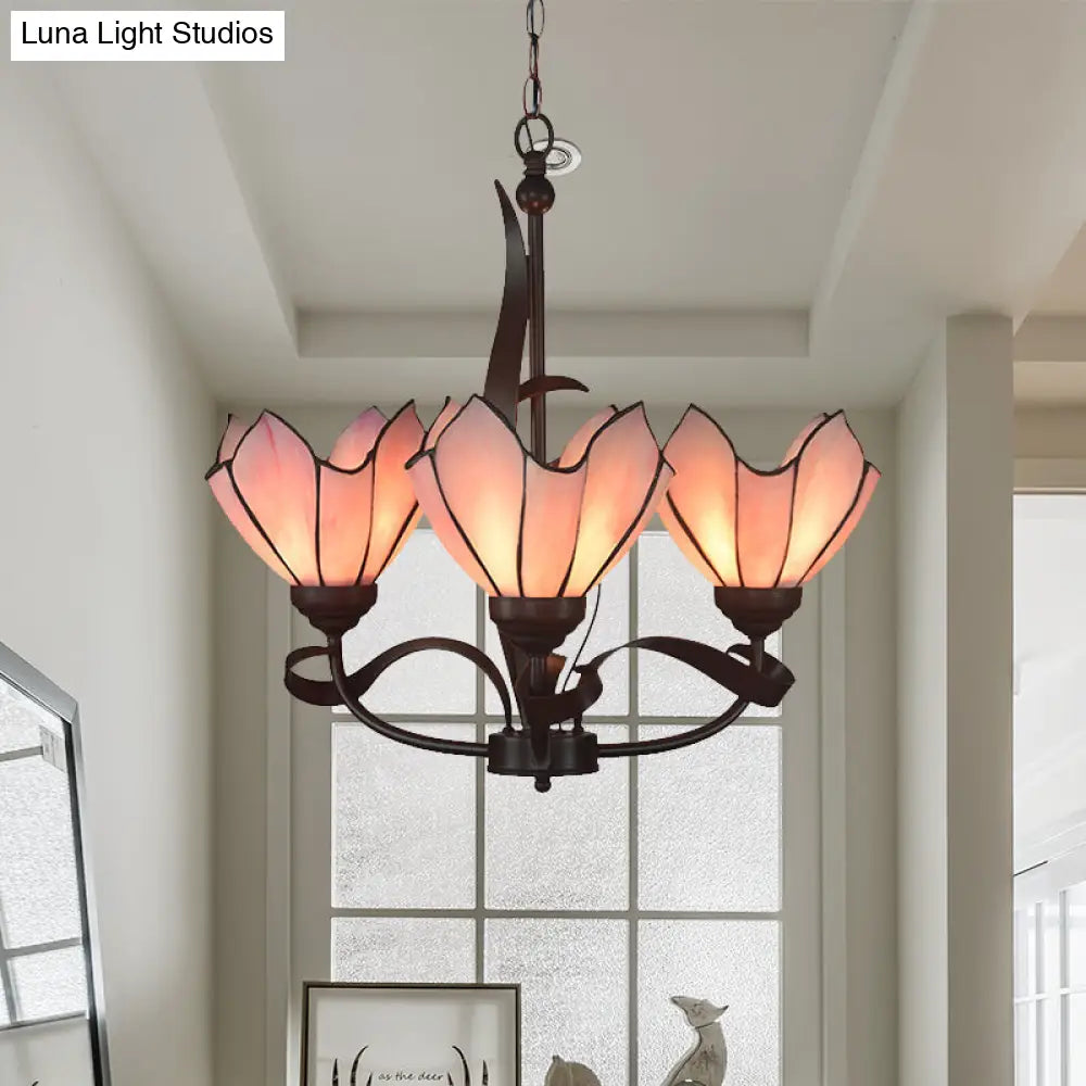 Baroque Pink/Purple Floral Chandelier - Bronze 3/5-Light Fixture Pendant Lamp For Kitchen 3 / Pink