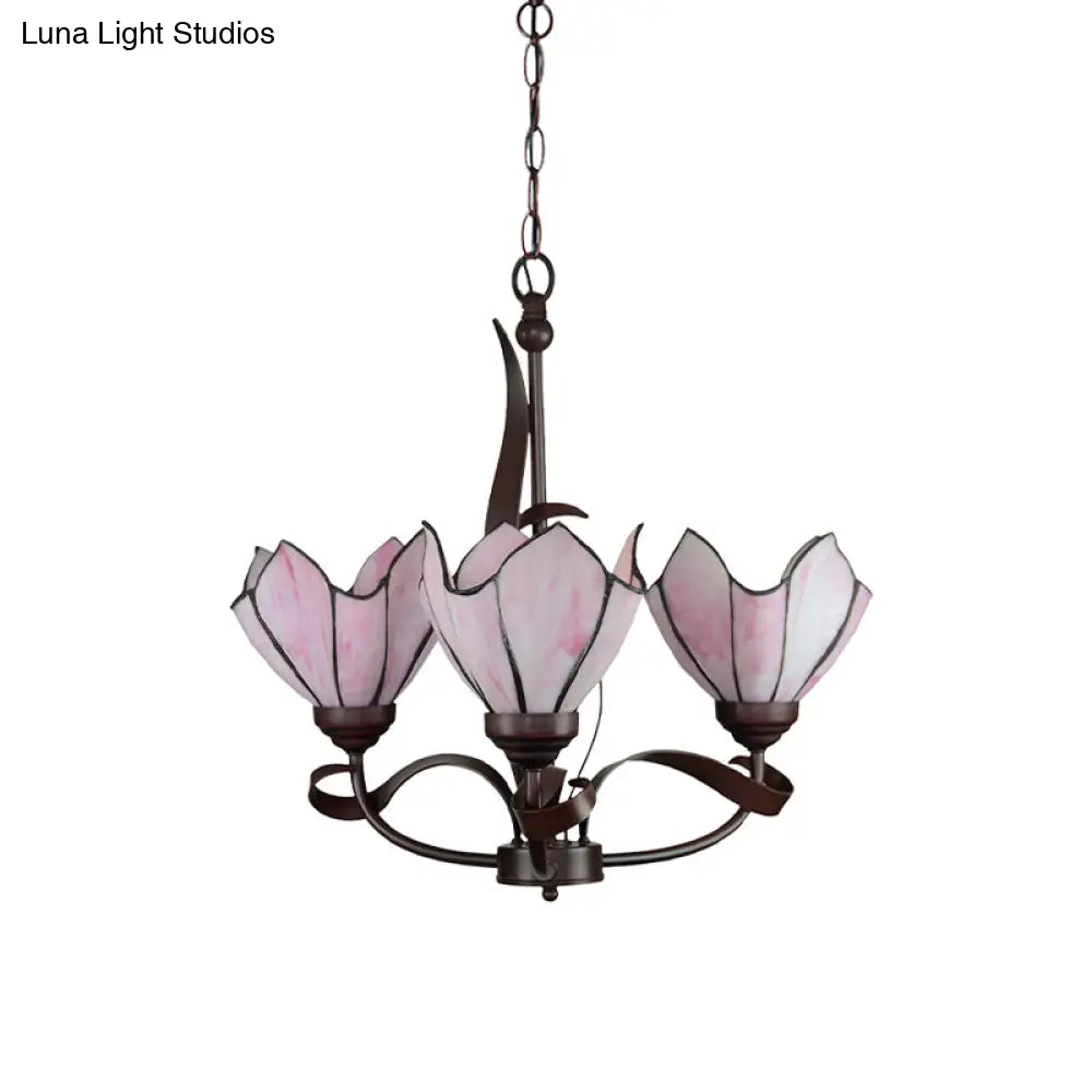 Baroque Pink/Purple Floral Chandelier Pendant - Bronze 3/5 Lights Kitchen Lamp