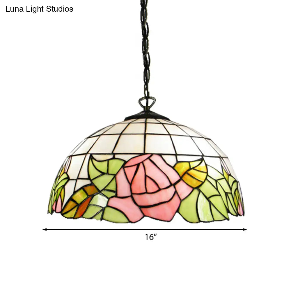 Baroque Pink Stained Glass Hanging Ceiling Lamp With 2 Heads - Perfect For Living Room