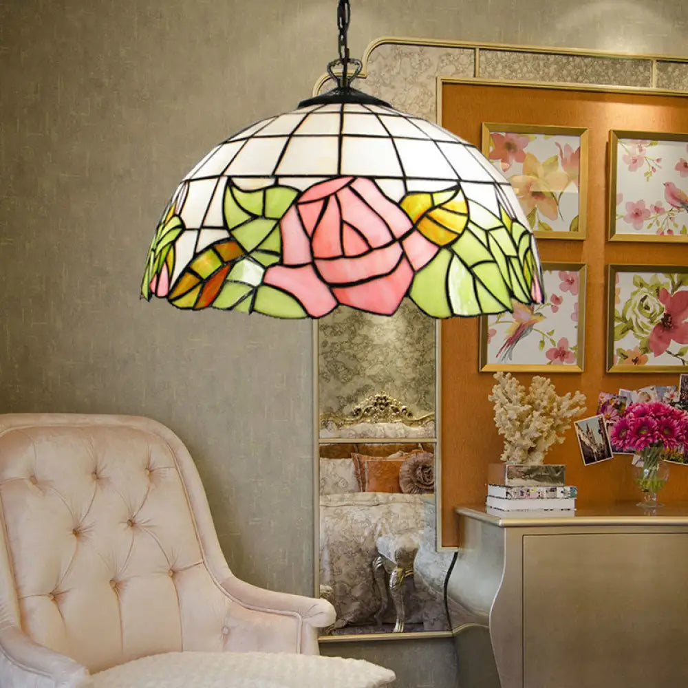 Baroque Pink Stained Glass Hanging Ceiling Lamp With 2 Heads - Perfect For Living Room
