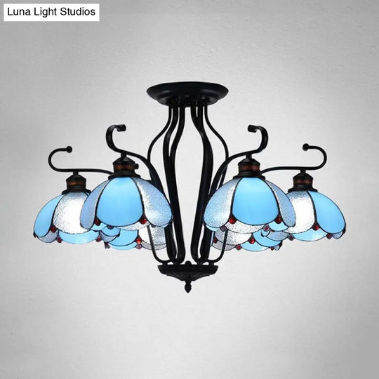 Baroque Black Scalloped Chandelier - 6/8 Lights White/Yellow/Blue Glass Pendants Ideal For Living