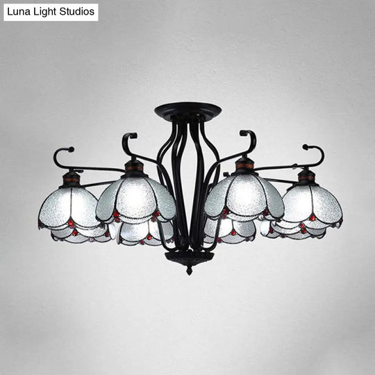 Baroque Black Scalloped Chandelier - 6/8 Lights White/Yellow/Blue Glass Pendants Ideal For Living