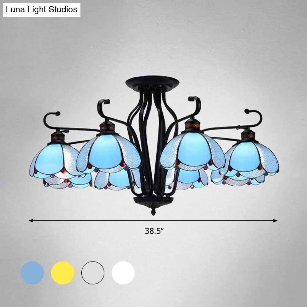 Baroque Black Scalloped Chandelier - 6/8 Lights White/Yellow/Blue Glass Pendants Ideal For Living