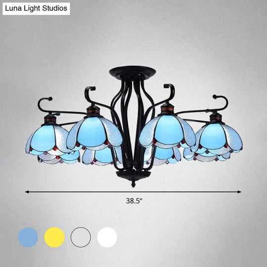 Baroque Black Scalloped Chandelier - 6/8 Lights White/Yellow/Blue Glass Pendants Ideal For Living