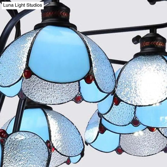 Baroque Black Scalloped Chandelier - 6/8 Lights White/Yellow/Blue Glass Pendants Ideal For Living