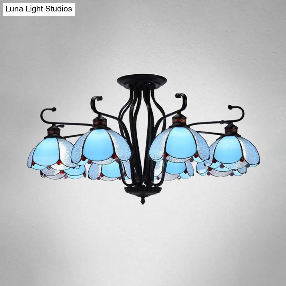 Baroque Black Scalloped Chandelier - 6/8 Lights White/Yellow/Blue Glass Pendants Ideal For Living