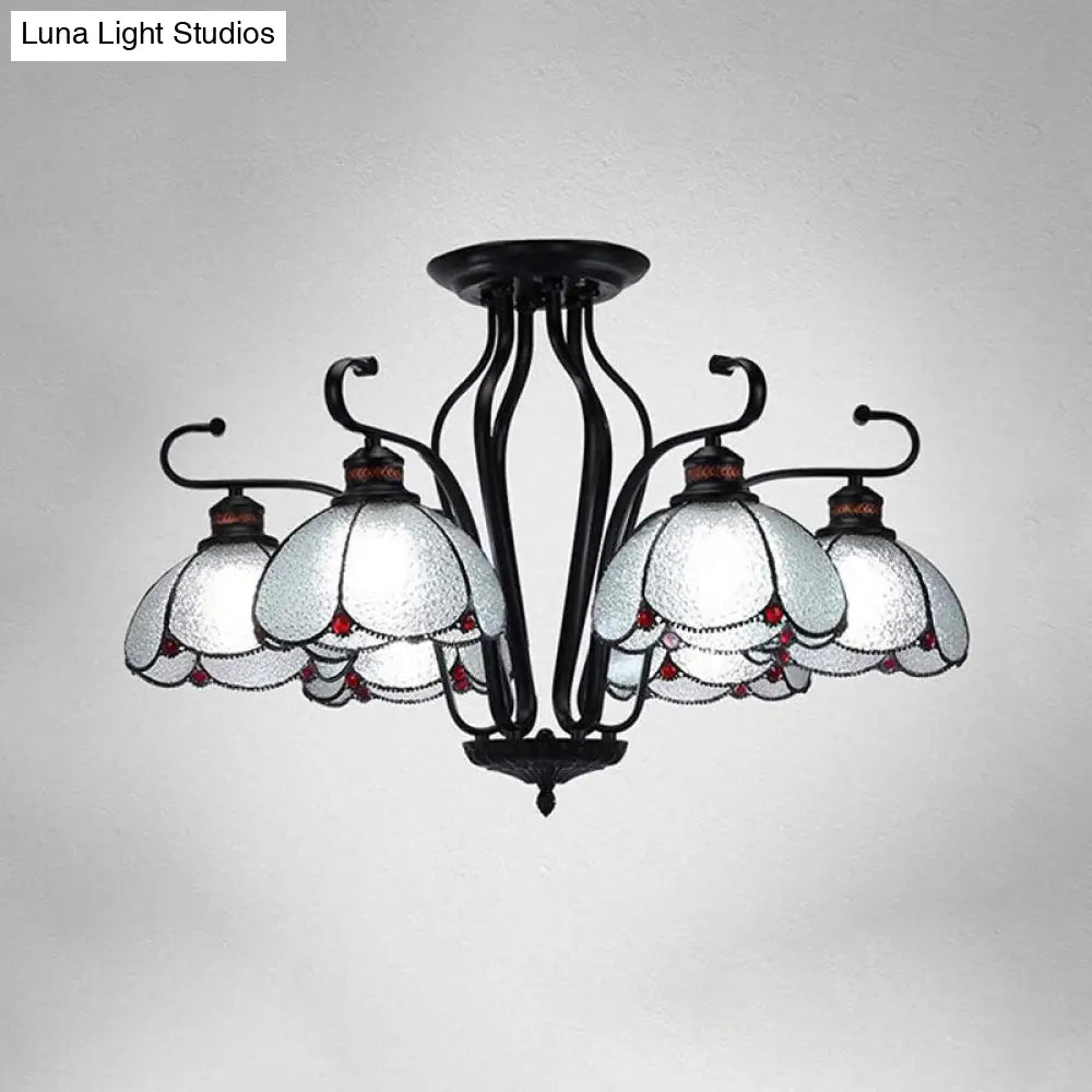 Baroque Black Scalloped Chandelier - 6/8 Lights White/Yellow/Blue Glass Pendants Ideal For Living