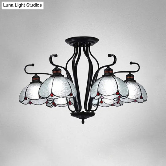 Baroque Black Scalloped Chandelier - 6/8 Lights White/Yellow/Blue Glass Pendants Ideal For Living