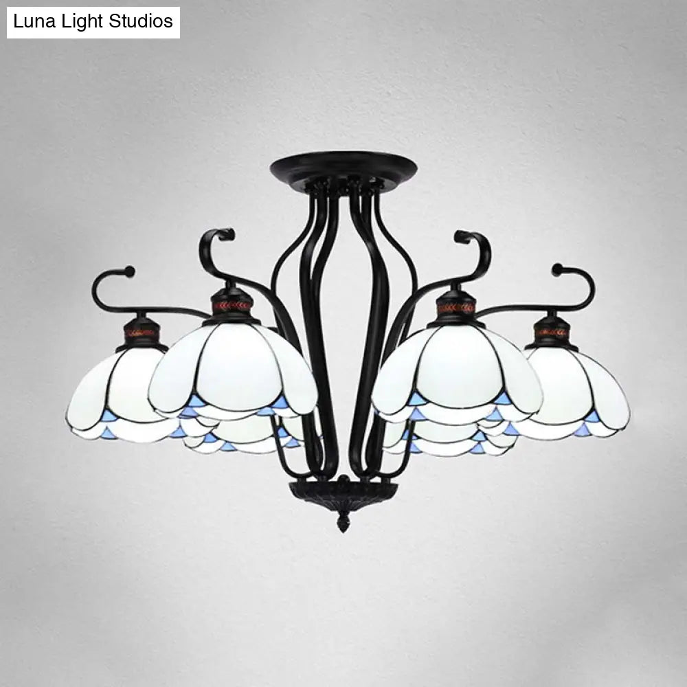 Baroque Scalloped Chandelier With 6/8 Hanging Lights And Colored Glass Pendant Kit For Living Room