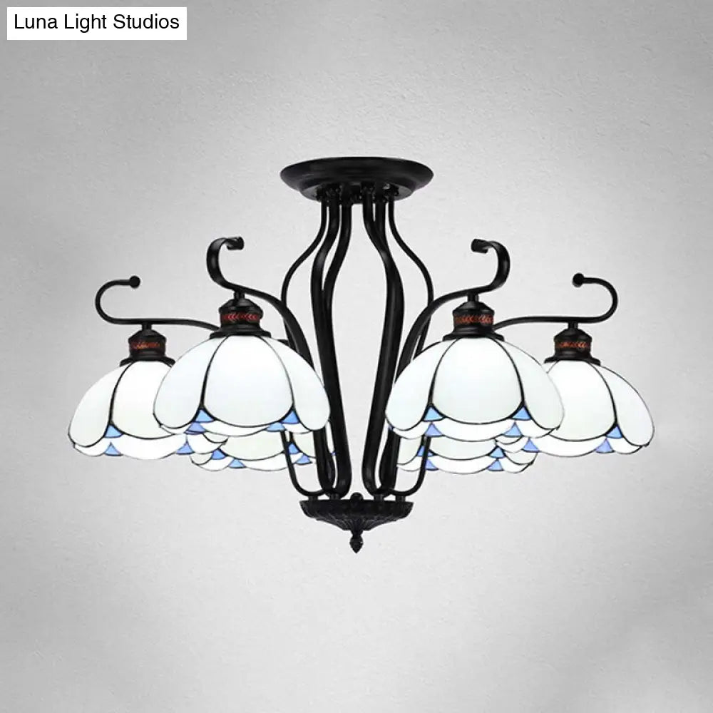 Baroque Black Scalloped Chandelier - 6/8 Lights White/Yellow/Blue Glass Pendants Ideal For Living