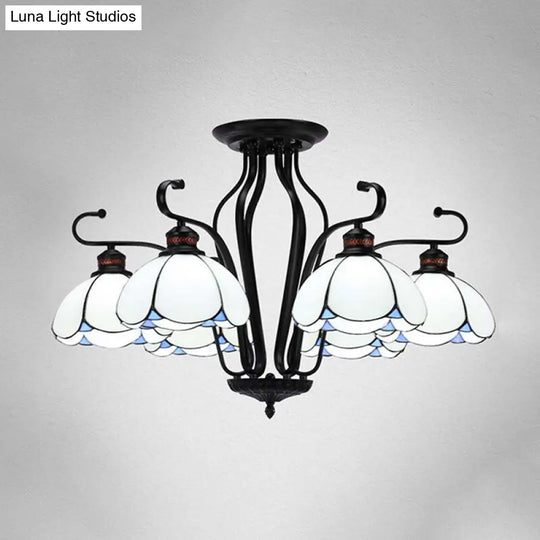 Baroque Black Scalloped Chandelier - 6/8 Lights White/Yellow/Blue Glass Pendants Ideal For Living