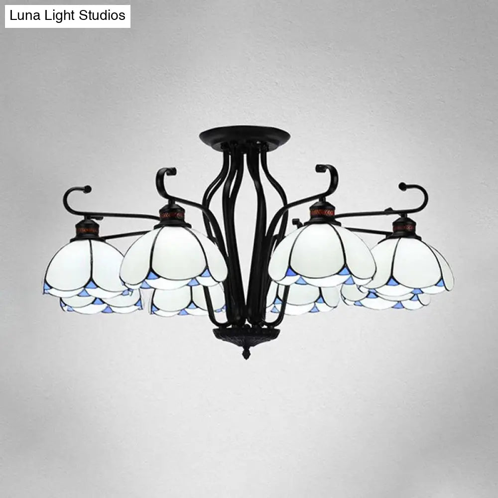 Baroque Black Scalloped Chandelier - 6/8 Lights White/Yellow/Blue Glass Pendants Ideal For Living