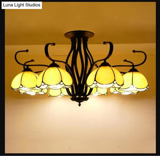 Baroque Black Scalloped Chandelier - 6/8 Lights White/Yellow/Blue Glass Pendants Ideal For Living