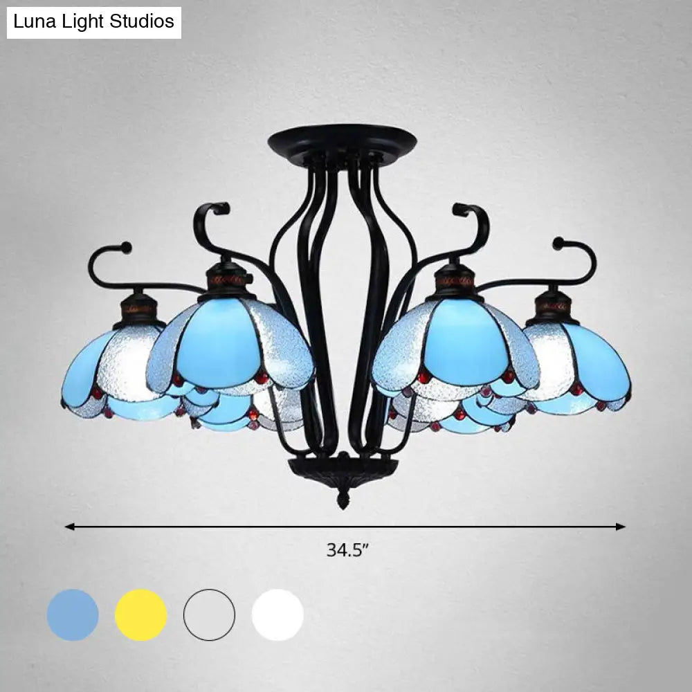 Baroque Black Scalloped Chandelier - 6/8 Lights White/Yellow/Blue Glass Pendants Ideal For Living