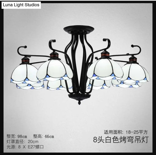 Baroque Black Scalloped Chandelier - 6/8 Lights White/Yellow/Blue Glass Pendants Ideal For Living