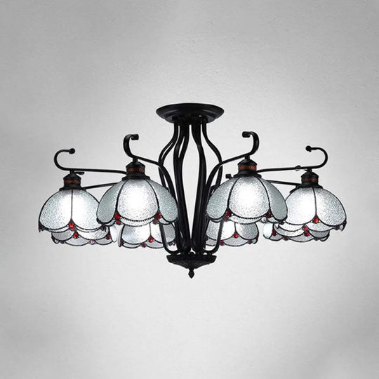 Baroque Scalloped Chandelier With 6/8 Hanging Lights And Colored Glass Pendant Kit For Living Room