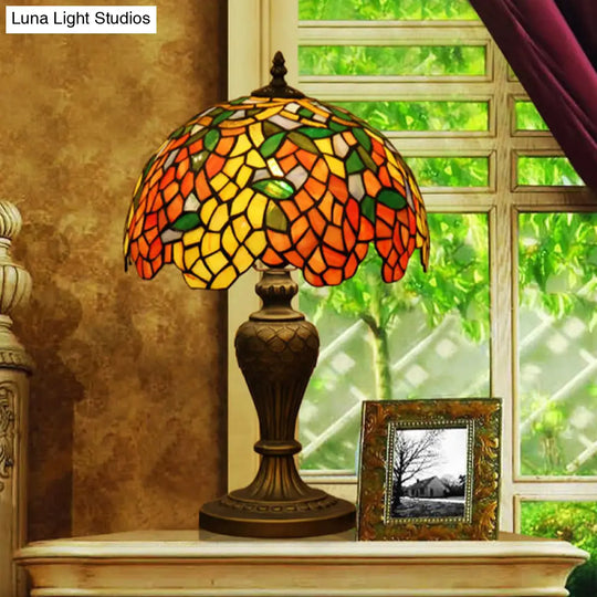 Baroque Stained Art Glass 1-Head Bronze Nightlight Lamp For Bedroom