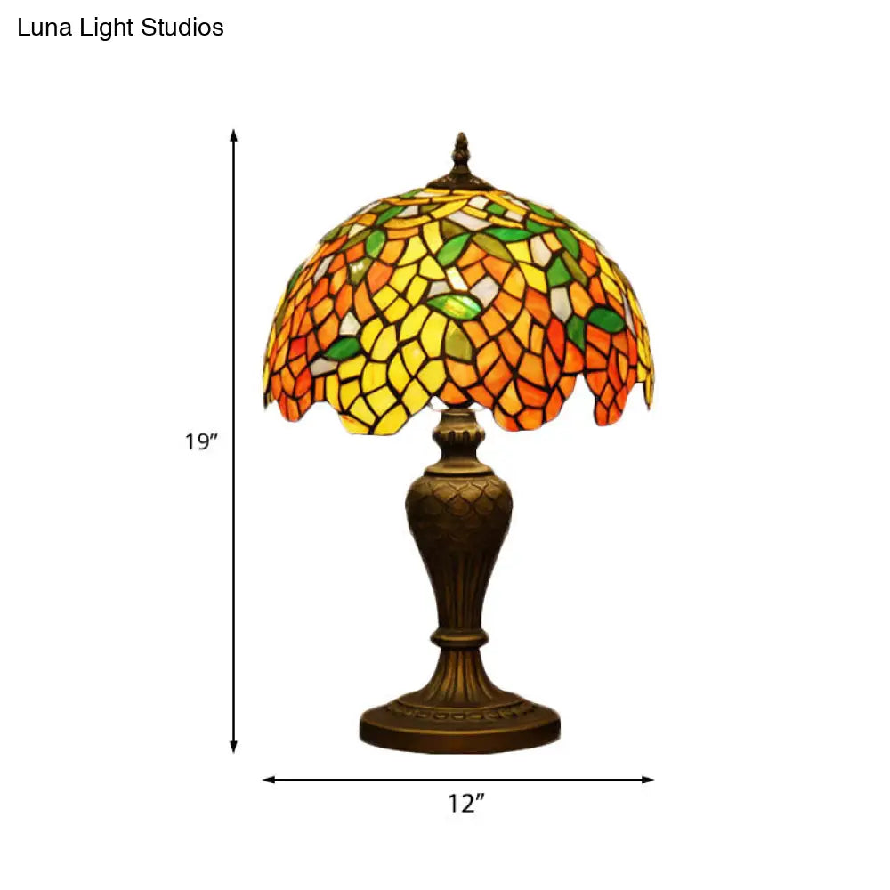 Baroque Stained Art Glass 1-Head Bronze Nightlight Lamp For Bedroom