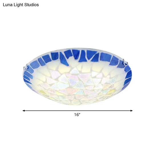 Baroque Stained Glass Bowl Flushmount Light - Blue 12’/16’/19.5’ Wide 3 Lights