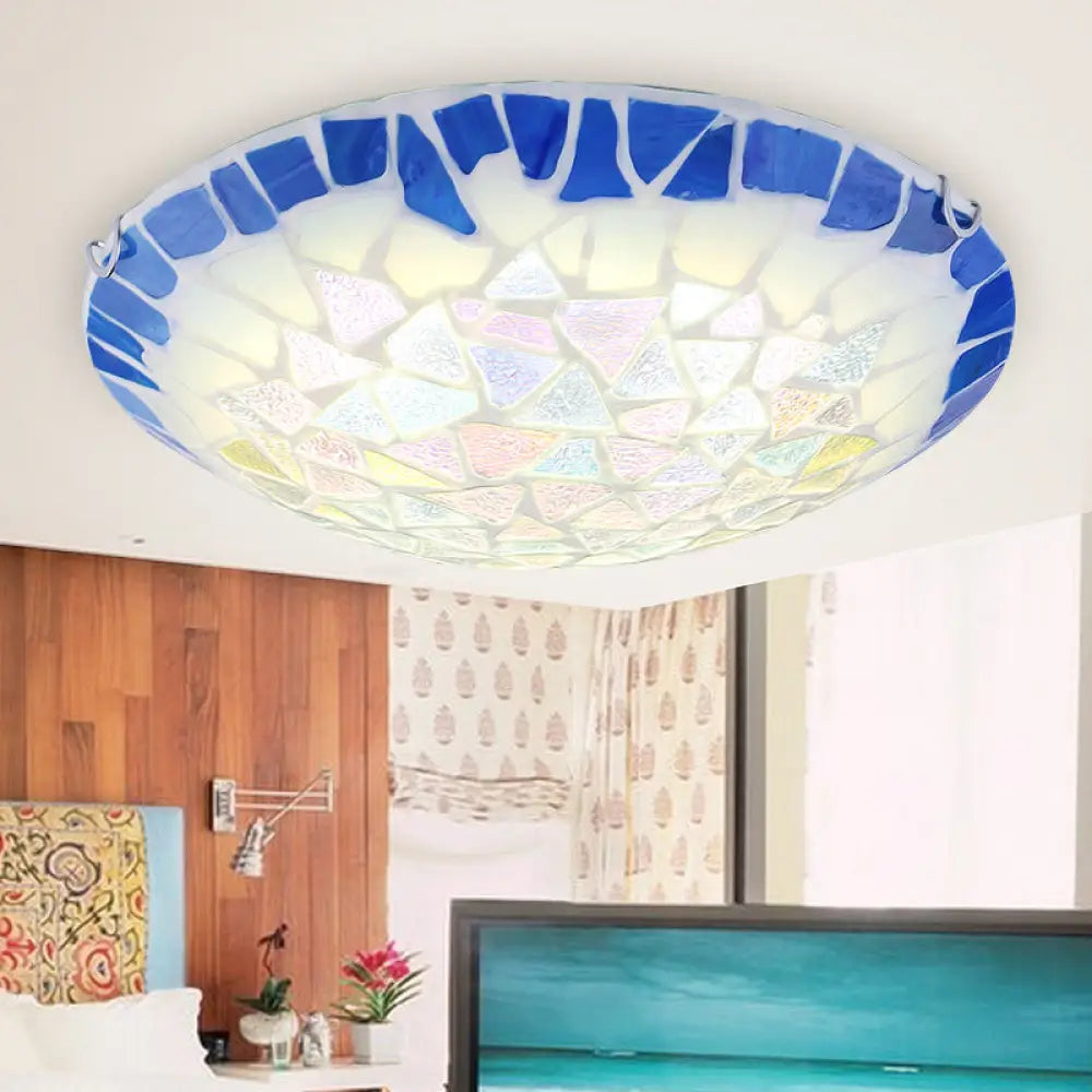 Baroque Stained Glass Bowl Flushmount Light - Blue 12’/16’/19.5’ Wide 3 Lights / 12’