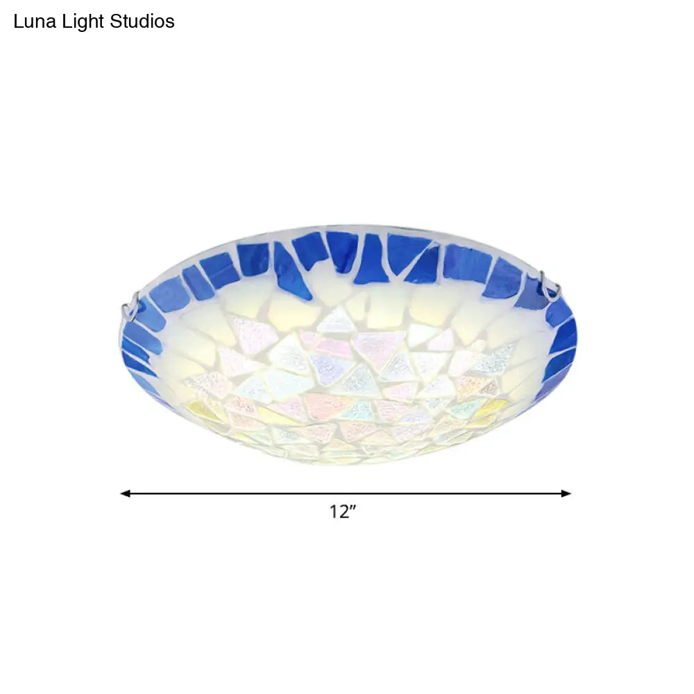 Baroque Stained Glass Bowl Flushmount Light - Blue 12’/16’/19.5’ Wide 3 Lights