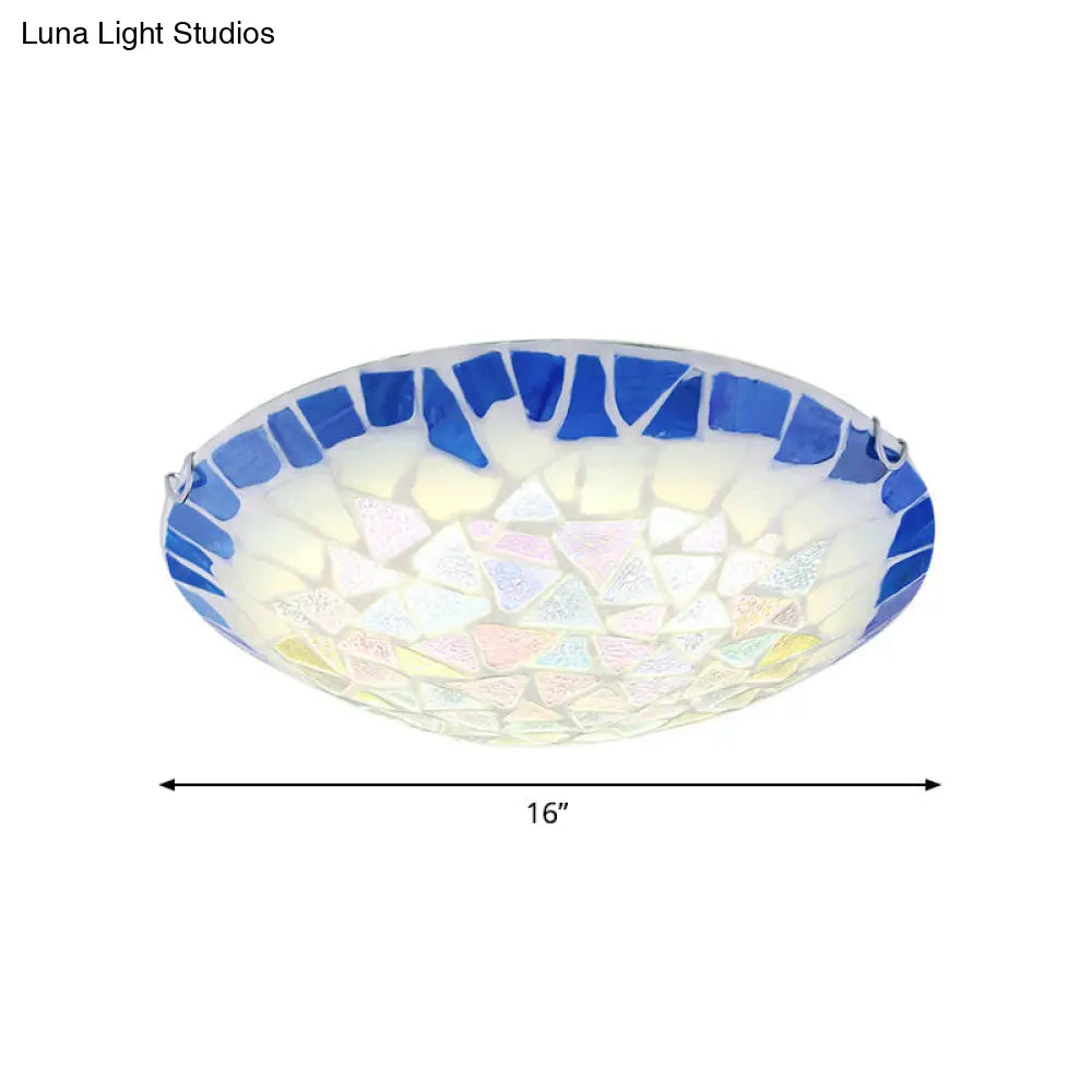 Baroque Stained Glass Bowl Flushmount Light - Blue 12/16/19.5 Wide 3 Lights