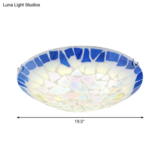 Baroque Stained Glass Bowl Flushmount Light - Blue 12/16/19.5 Wide 3 Lights