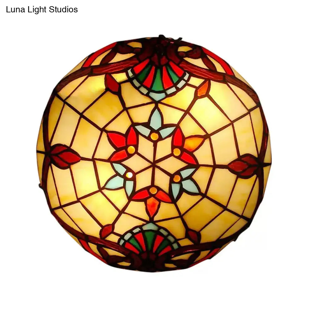 Baroque Stained Glass Ceiling Light With Jewel Decoration - Flush Mount Bowl Shade