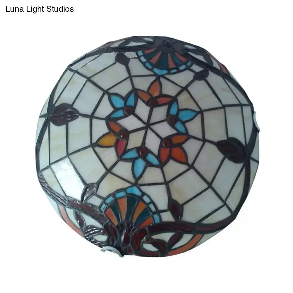 Baroque Stained Glass Ceiling Light With Jewel Decoration - Flush Mount Bowl Shade