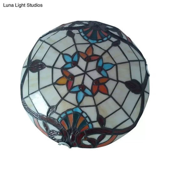 Baroque Stained Glass Ceiling Light With Jewel Decoration - Flush Mount Bowl Shade