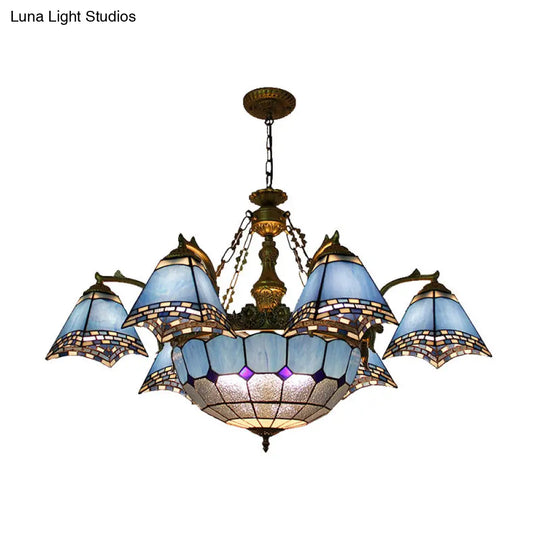 Baroque Stained Glass Chandelier: Blue Pyramid Pendant Light For Living Room - 9/11 Lights