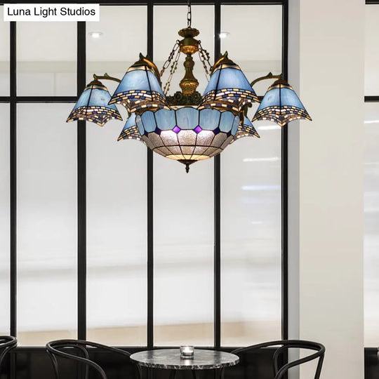 Baroque Stained Glass Chandelier: Blue Pyramid Pendant Light For Living Room - 9/11 Lights