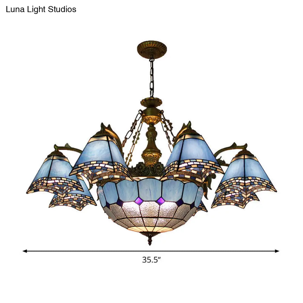 Baroque Stained Glass Chandelier: Blue Pyramid Pendant Light For Living Room - 9/11 Lights