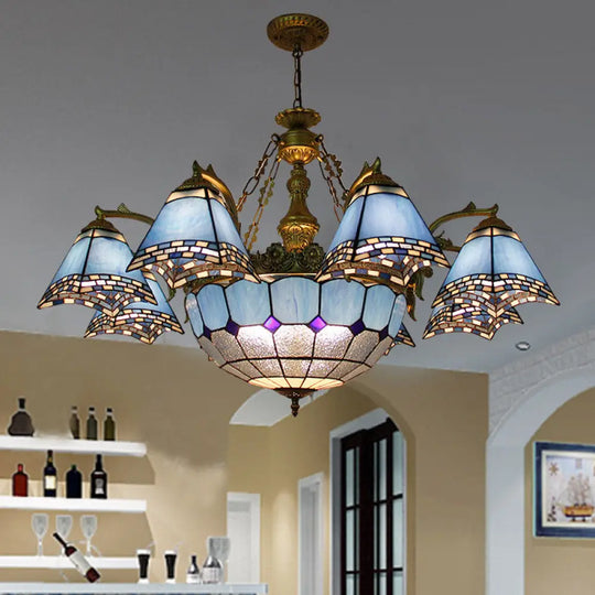 Baroque Stained Glass Chandelier: Blue Pyramid Pendant Light For Living Room - 9/11 Lights 11 /